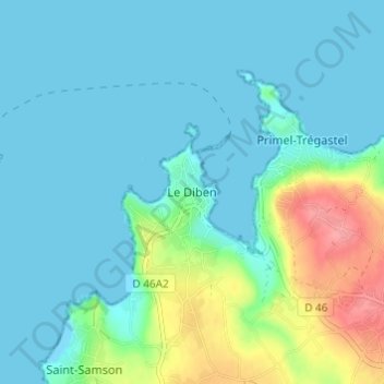 Mapa topográfico Le Diben, altitud, relieve