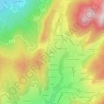 Mapa topográfico Argence, altitud, relieve
