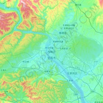 Mapa topográfico Xiling District, altitud, relieve