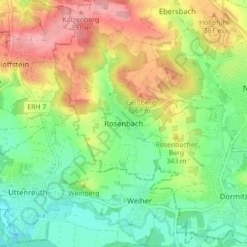 Mapa topográfico Rosenbach, altitud, relieve