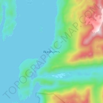 Mapa topográfico Wadhams, altitud, relieve