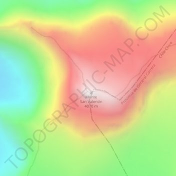 Mapa topográfico Monte San Valentin, altitud, relieve