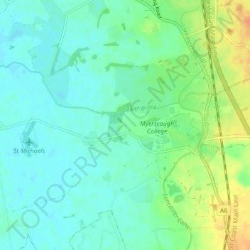 Mapa topográfico Myerscough, altitud, relieve