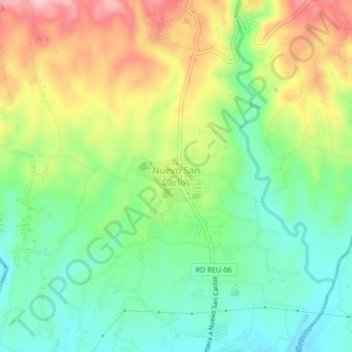 Mapa topográfico Nuevo San Carlos, altitud, relieve