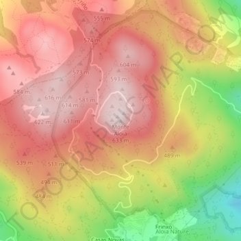 Mapa topográfico Monte Aloia, altitud, relieve