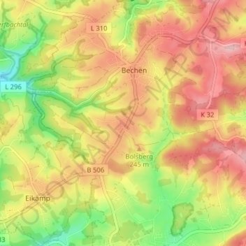 Mapa topográfico Herweg, altitud, relieve