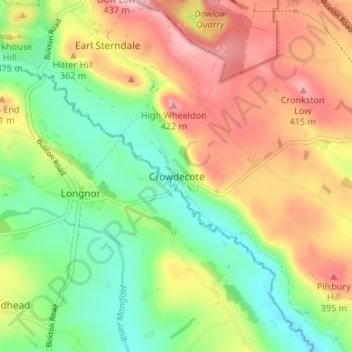 Mapa topográfico Crowdecote, altitud, relieve