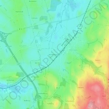 Mapa topográfico Minderbetzigau, altitud, relieve