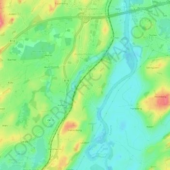 Mapa topográfico Rauns, altitud, relieve
