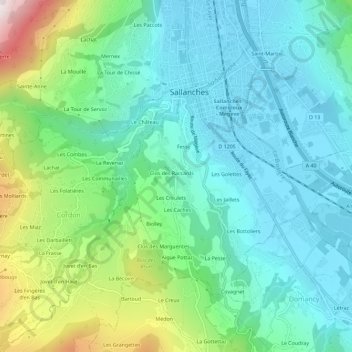 Mapa topográfico Les Raccards, altitud, relieve