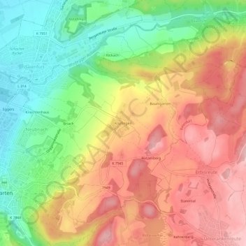 Mapa topográfico Köpfingen, altitud, relieve
