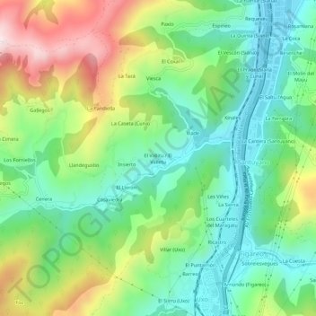 Mapa topográfico El Vaḷḷitu / El Valletu, altitud, relieve