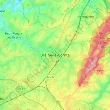 Mapa topográfico Braine-le-Comte, altitud, relieve