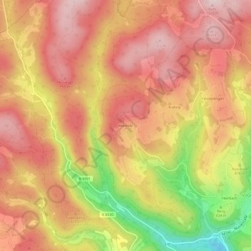 Mapa topográfico Hierholz, altitud, relieve