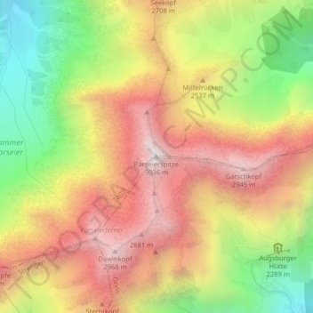 Mapa topográfico Parseierspitze, altitud, relieve