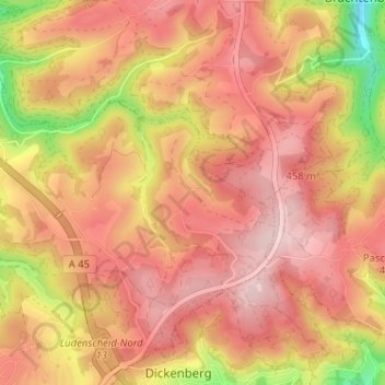 Mapa topográfico Sonnenscheid, altitud, relieve