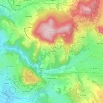Mapa topográfico Le Coudert, altitud, relieve