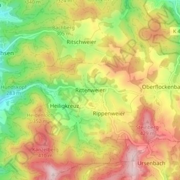Mapa topográfico Rittenweier, altitud, relieve