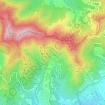Mapa topográfico Mina de Can Ruti, altitud, relieve