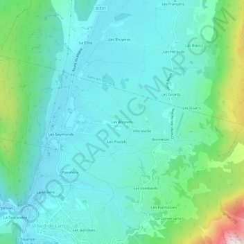 Mapa topográfico Les Bonnets, altitud, relieve