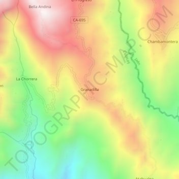 Mapa topográfico Granadilla, altitud, relieve