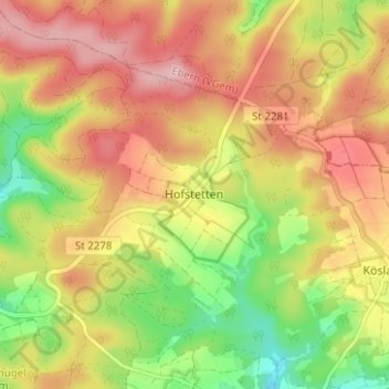 Mapa topográfico Hofstetten, altitud, relieve
