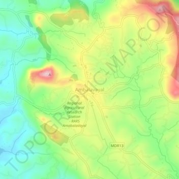 Mapa topográfico Ambalavayal, altitud, relieve