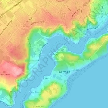Mapa topográfico Isla Tenglo, altitud, relieve