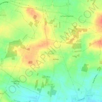 Mapa topográfico Breuilles, altitud, relieve
