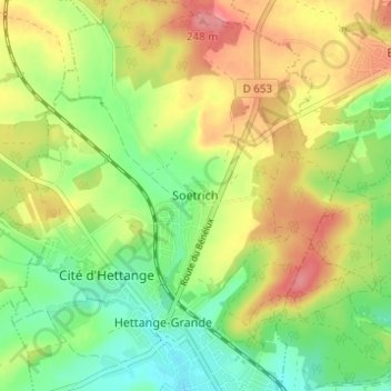 Mapa topográfico Soetrich, altitud, relieve