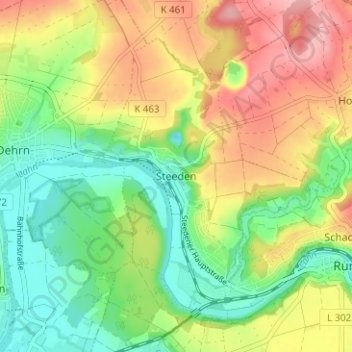 Mapa topográfico Steeden, altitud, relieve