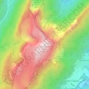 Mapa topográfico Charmant Som, altitud, relieve