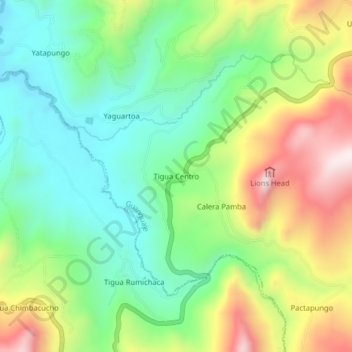 Mapa topográfico Tigua Centro, altitud, relieve