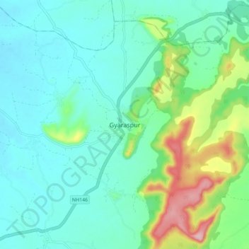 Mapa topográfico Gyaraspur, altitud, relieve