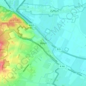 Mapa topográfico Wyler, altitud, relieve