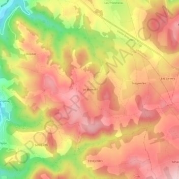 Mapa topográfico Le Monteil, altitud, relieve