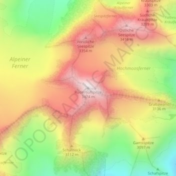 Mapa topográfico Ruderhofspitze, altitud, relieve