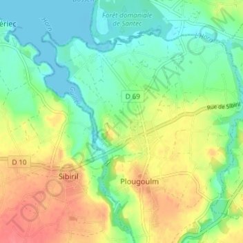 Mapa topográfico Bouret, altitud, relieve