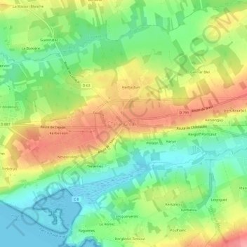 Mapa topográfico Tal ar Groas, altitud, relieve
