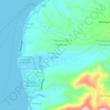 Mapa topográfico Pinamucan Ibaba, altitud, relieve