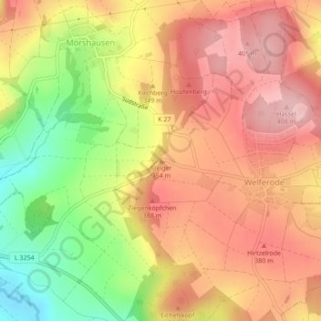 Mapa topográfico Steiger, altitud, relieve