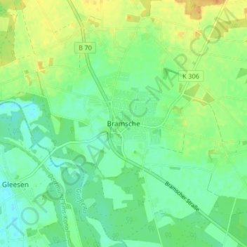 Mapa topográfico Bramsche, altitud, relieve