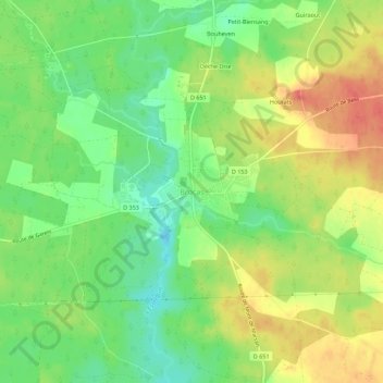 Mapa topográfico Brocas, altitud, relieve