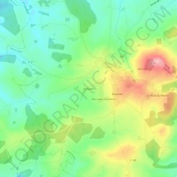 Mapa topográfico Sampère, altitud, relieve