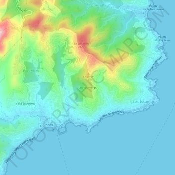 Mapa topográfico Les Issambres, altitud, relieve