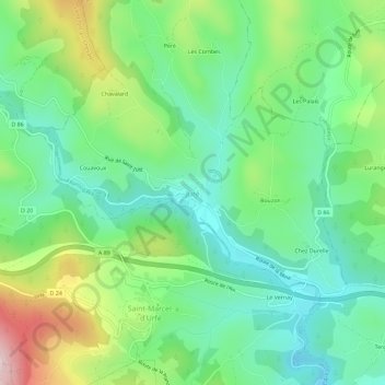 Mapa topográfico Juré, altitud, relieve