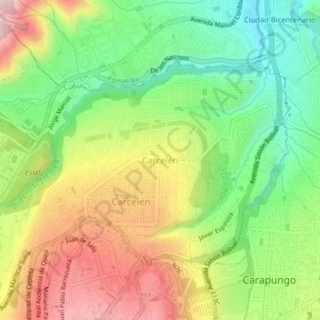 Mapa topográfico Carcelén, altitud, relieve