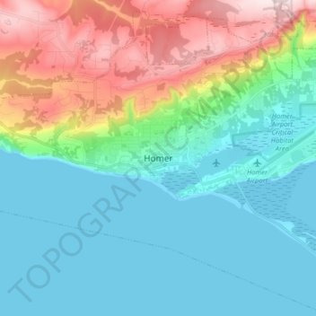 Mapa topográfico Homer, altitud, relieve