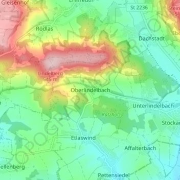 Mapa topográfico Oberlindelbach, altitud, relieve