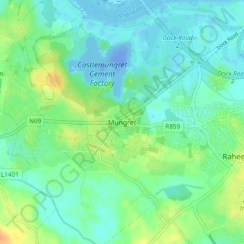 Mapa topográfico Mungret, altitud, relieve